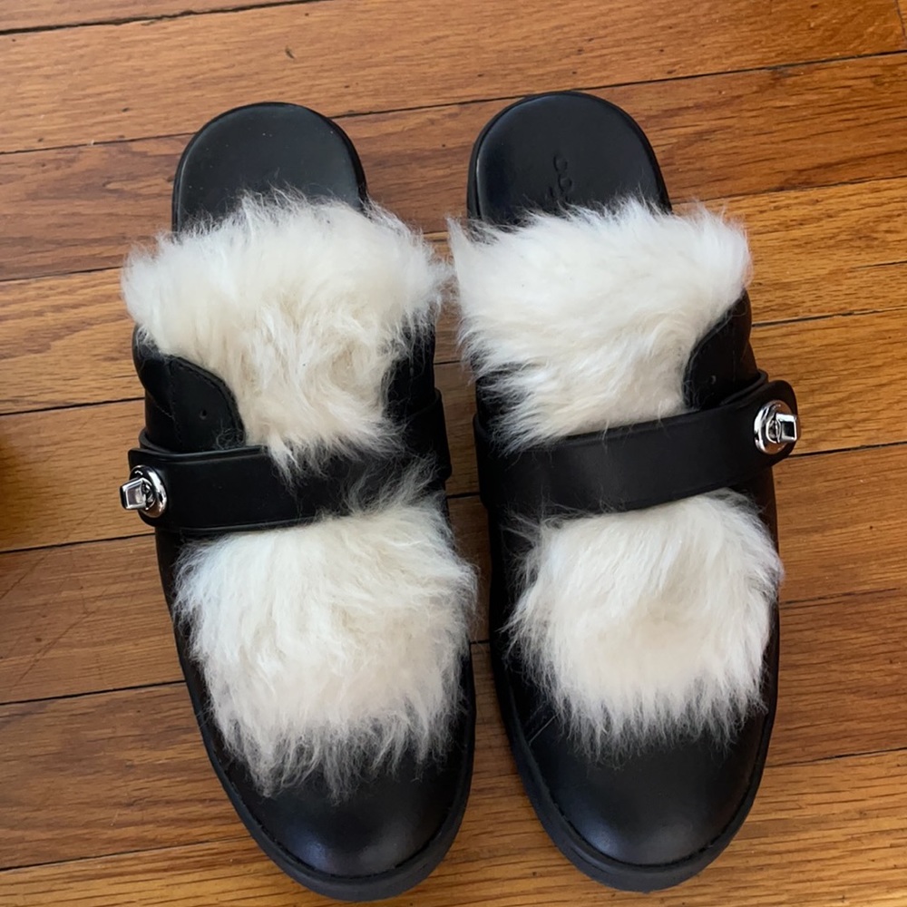 Coach Low Top Slide- Leather & Shearling Black- Size 11- NWT